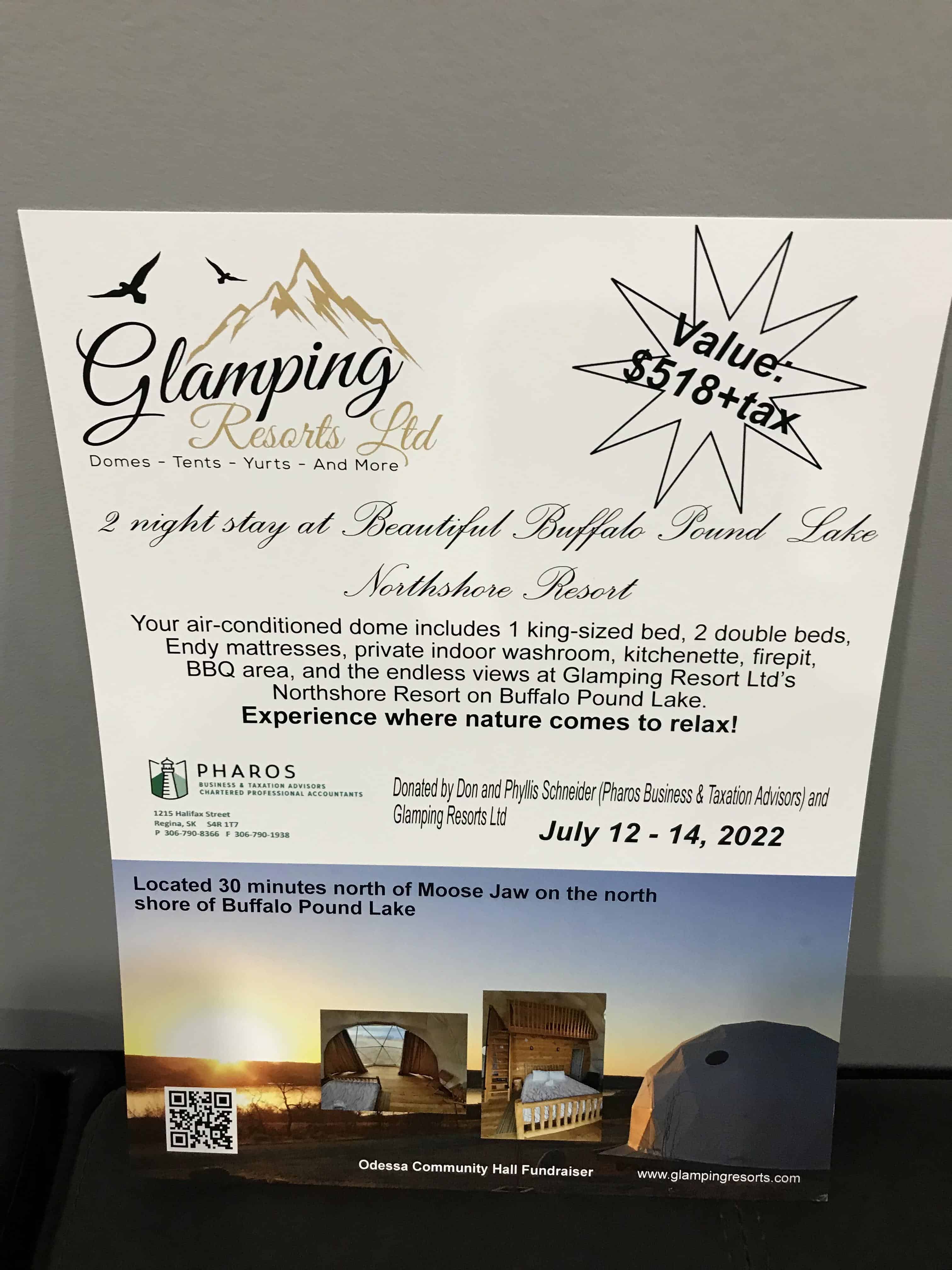 GLAMPING Resorts Ltd. 2 night stay Gift Voucher at Buffalo Pound Lake