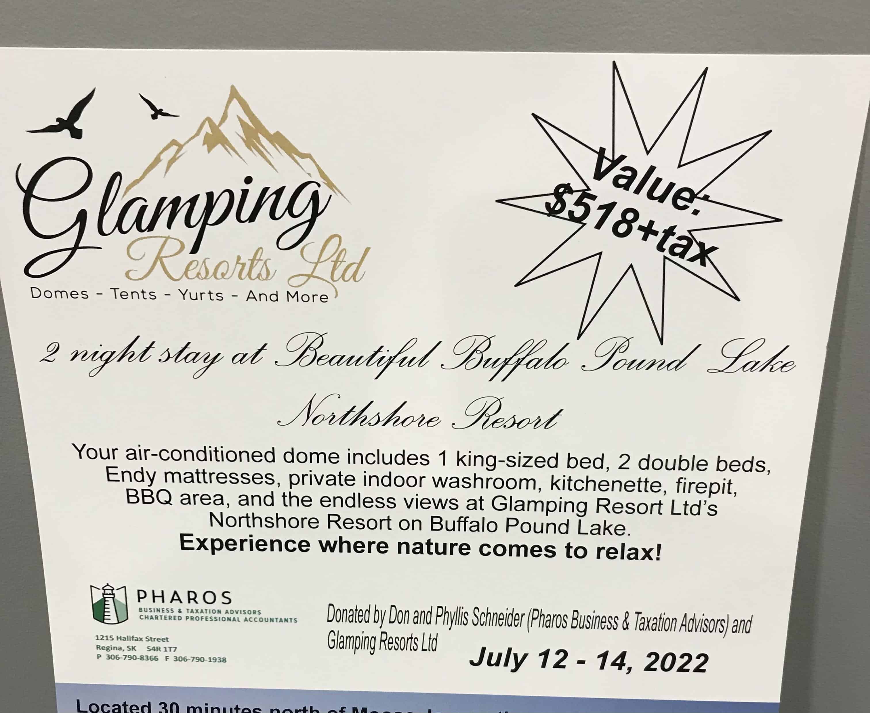 GLAMPING Resorts Ltd. 2 night stay Gift Voucher at Buffalo Pound Lake